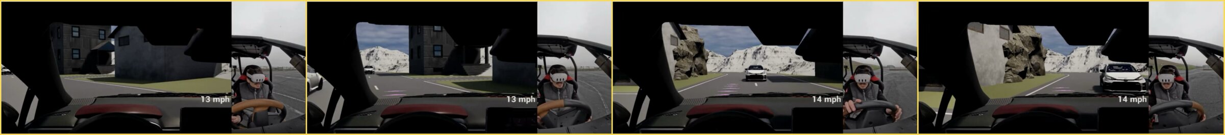 Filmstrip of the GRIP oncoming-car scenario showing lateral assistance